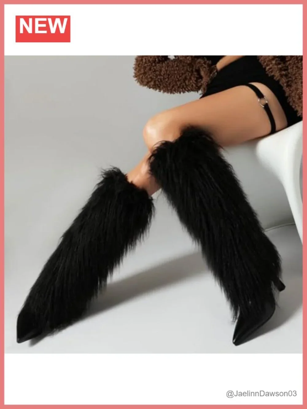 Faux Fur Trimmed Knee High Boots Stiletto Heel Fringe Side Zip Patent Leather